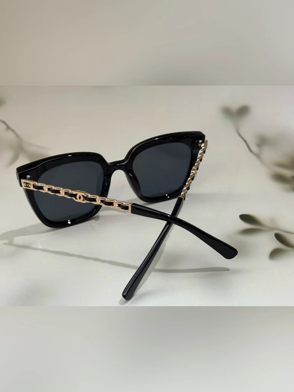 Chanel Black Cat-Eye Sunglasses with Gold CC Accents